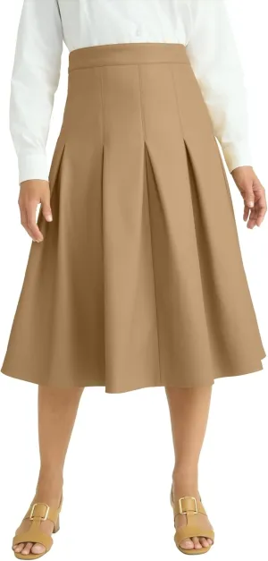 Jessica London Women's Plus Size Faux Leather Pleated Midi Skirt