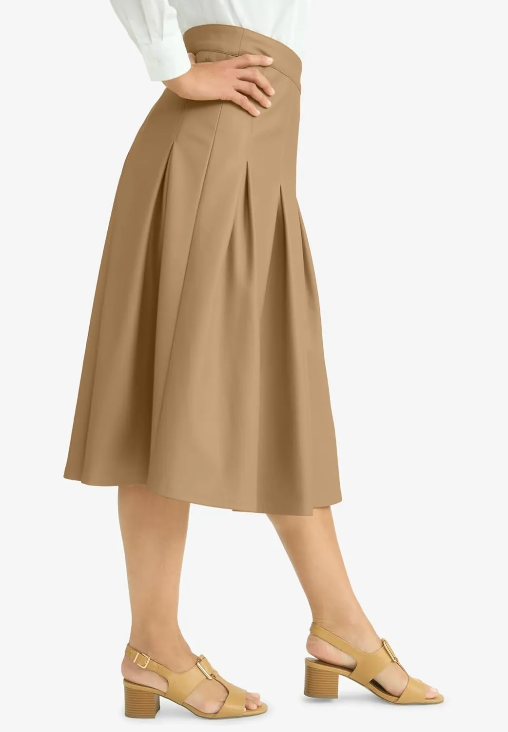 Jessica London Women's Plus Size Faux Leather Pleated Midi Skirt