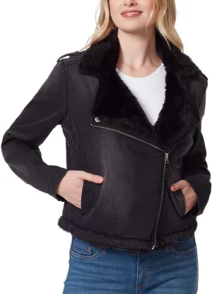 Jessica Simpson Women's Finley Faux Fur Lined Moto Jacket Standard