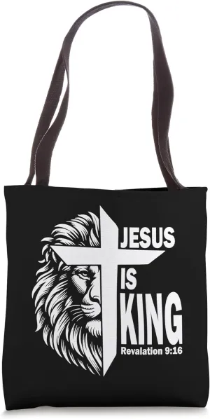 Jesus is King Revelation 9:16 Christian Pray Jesus Faith Tote Bag