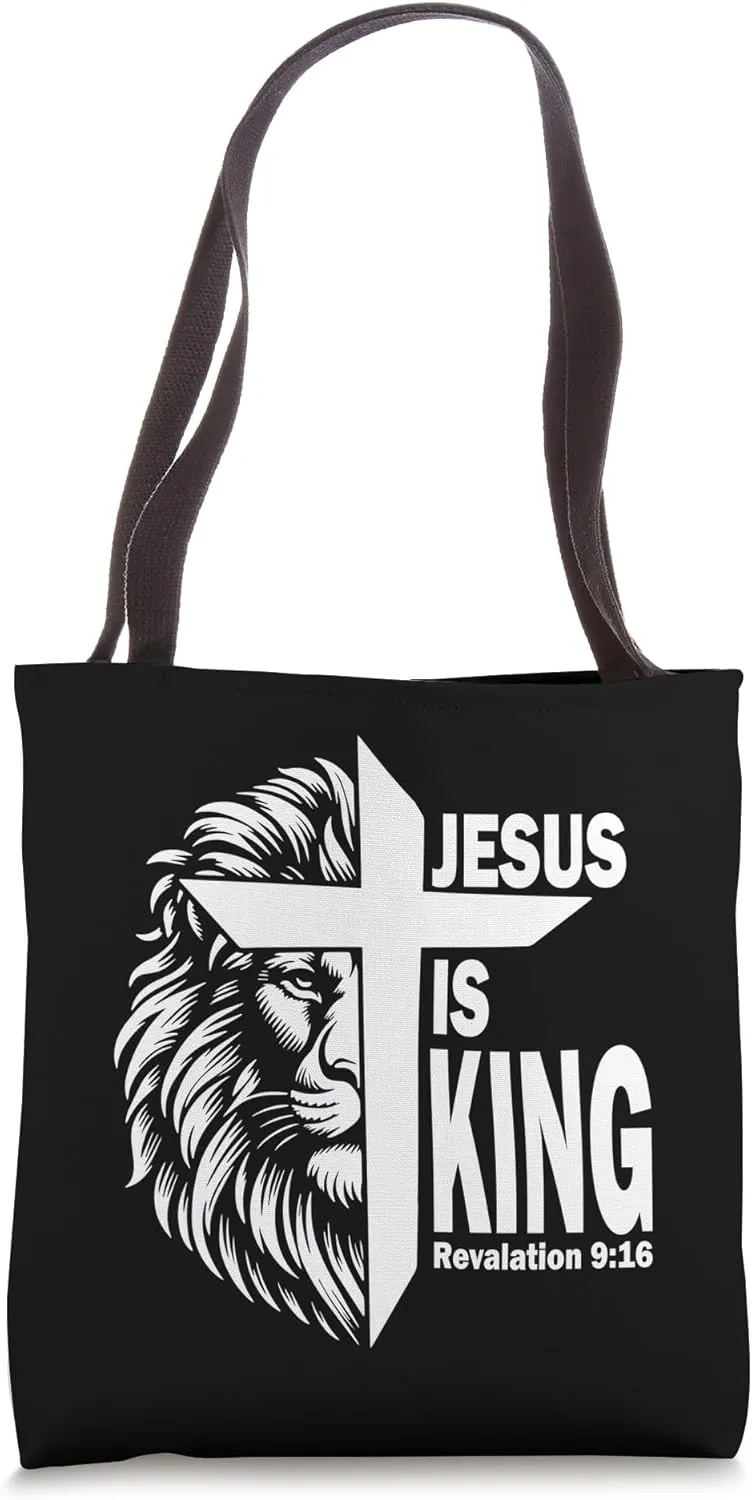 Jesus is King Revelation 9:16 Christian Pray Jesus Faith Tote Bag
