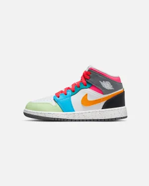 Jordan Kids' Air Jordan 1 Mid SE "Multi-Colour" (GS) White/Taxi/Dark Shadow/Hyper Pink/New Emerald/Vapour Green