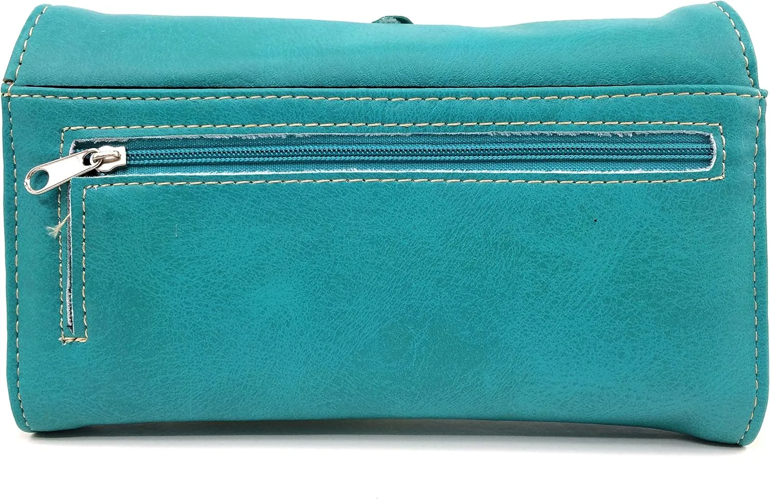 Justin West Rhinestone Cross Floral Embroidery Laser Cut Wristlet Trifold Wallet Attachable Long Strap