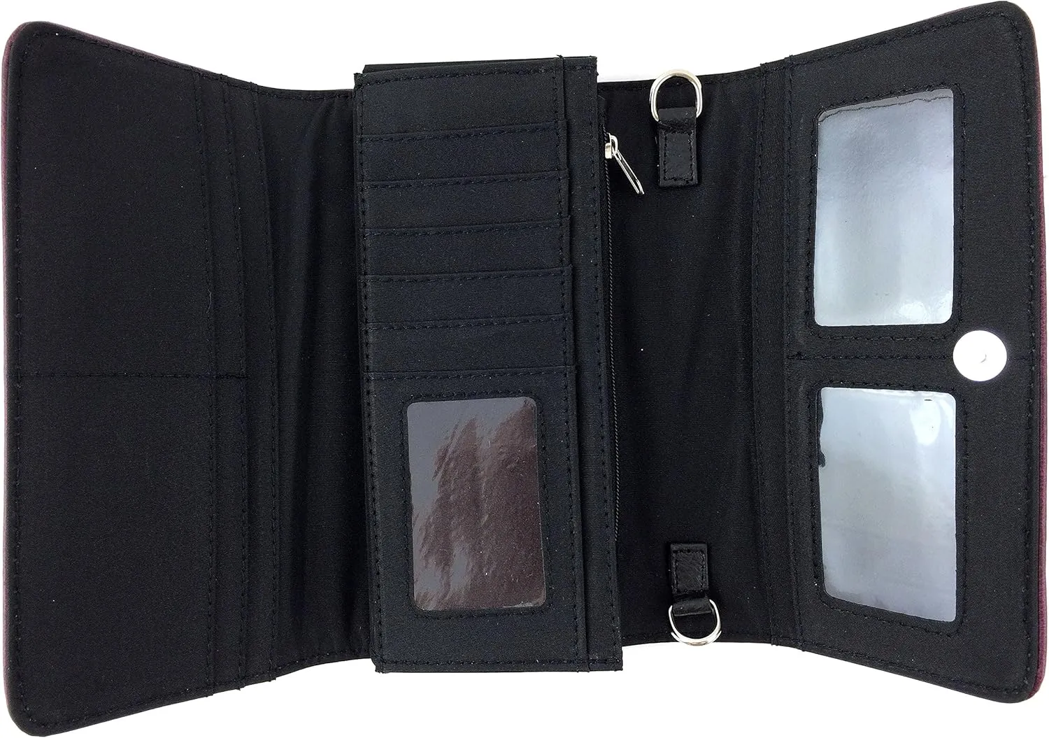 Justin West Rhinestone Cross Floral Embroidery Laser Cut Wristlet Trifold Wallet Attachable Long Strap