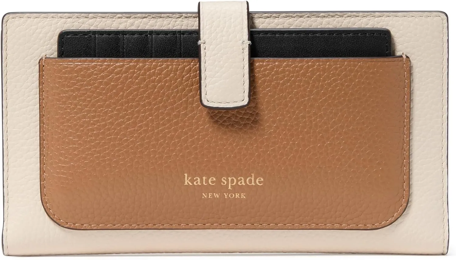 kate spade new york AVA Colorblocked Pebbled Leather 2 in 1 Bifold Wallet, Parchment Multi