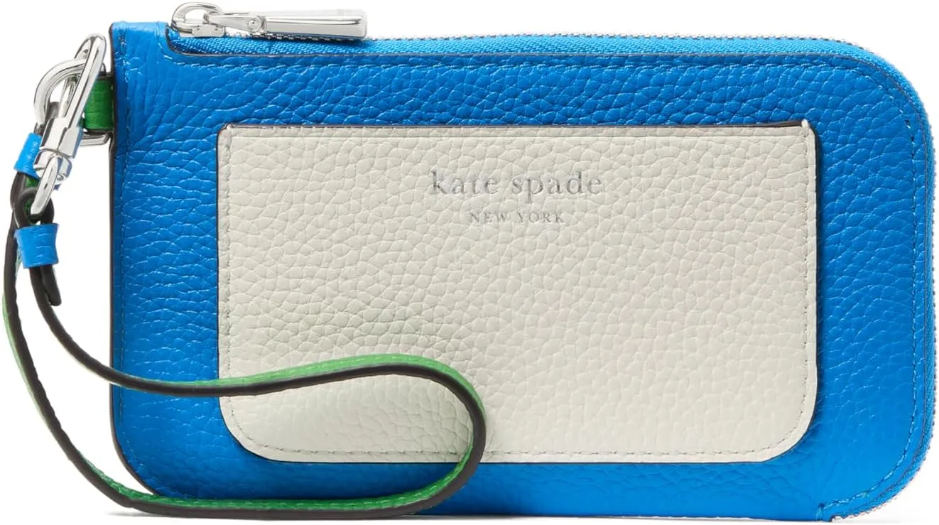 kate spade new york AVA Colorblocked Pebbled Leather Coin Card case Wristlet, Back to School Blues Multi