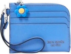 kate spade new york Devin Saffiano Leather Flower Zipper Puller Coin Card case Wristlet, Sailing Blue