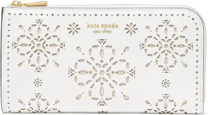 kate spade new york Devin Spade Flower Perforated FINE Grain Leather Zip Around Continental Wallet, True White