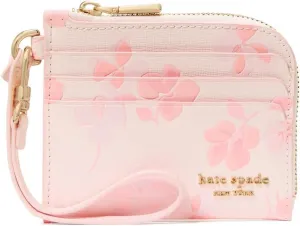 kate spade new york Devin Spring Pansies Embossed Saffiano Leather Coin Card case Wristlet, Blush Cloud Multi