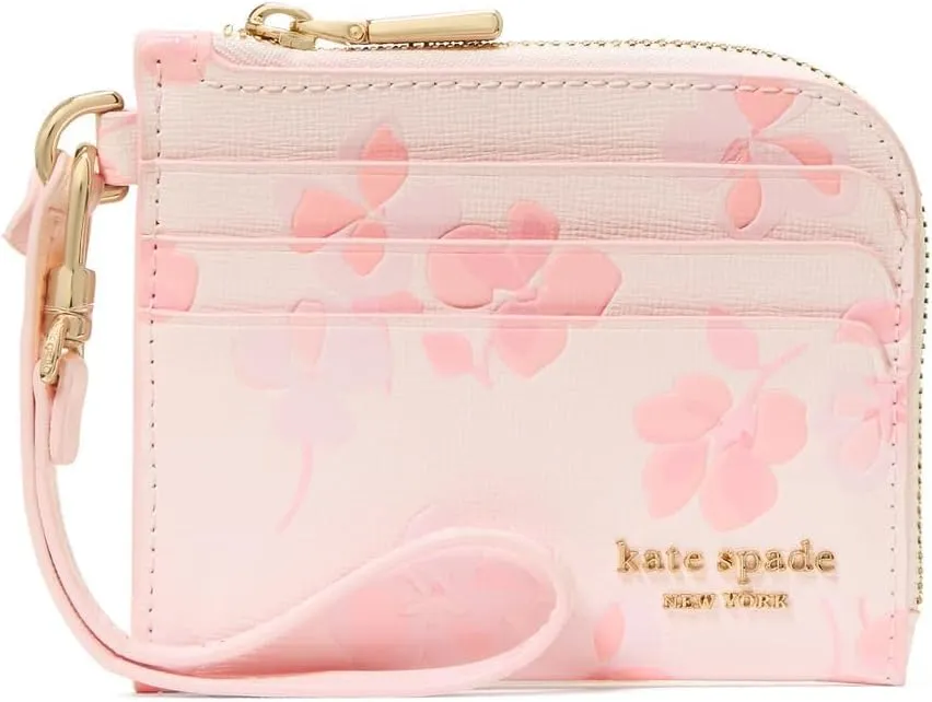 kate spade new york Devin Spring Pansies Embossed Saffiano Leather Coin Card case Wristlet, Blush Cloud Multi