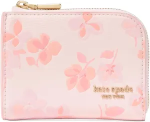 kate spade new york Devin Spring Pansies Embossed Saffiano Leather Zip Card case, Blush Cloud Multi