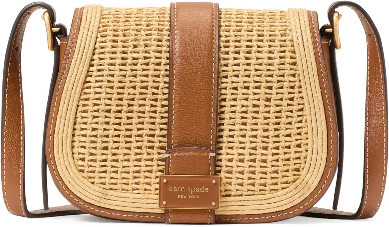 kate spade new york Nouveau Straw Mini Saddle, Cavern Clay Multi
