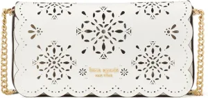 kate spade new york Serena Spade Flower Perforated FINE Grain Leather Flap Chain Wallet, True White