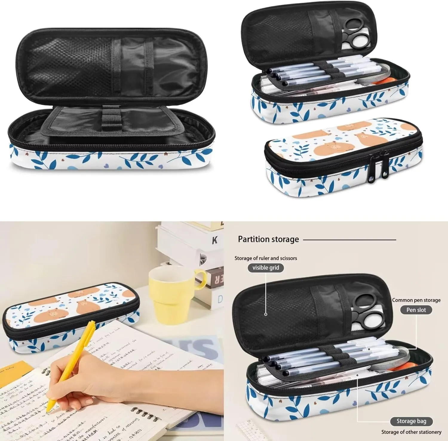 Kids 3 in 1 Backpack & Insulated Lunch Bag & Pencil Box 15'' Lovely Capybara Backpack in Unique Cool Prints for School & Travel Grammar School Lower