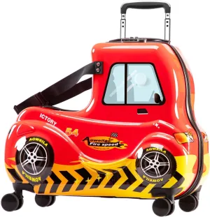 Kids Ride-On Luggage with Wheels Suitcase Fits to Toddler Aged 3-12 Years old Red Car Checked-Large 25-Inch