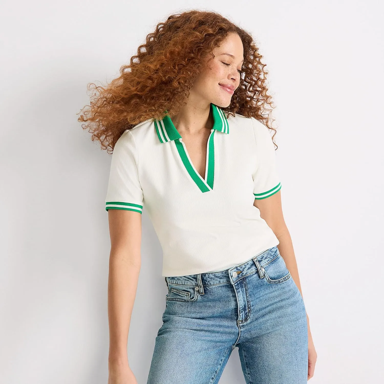 Lands' End Women's Short Sleeve Wide Rib Polo
