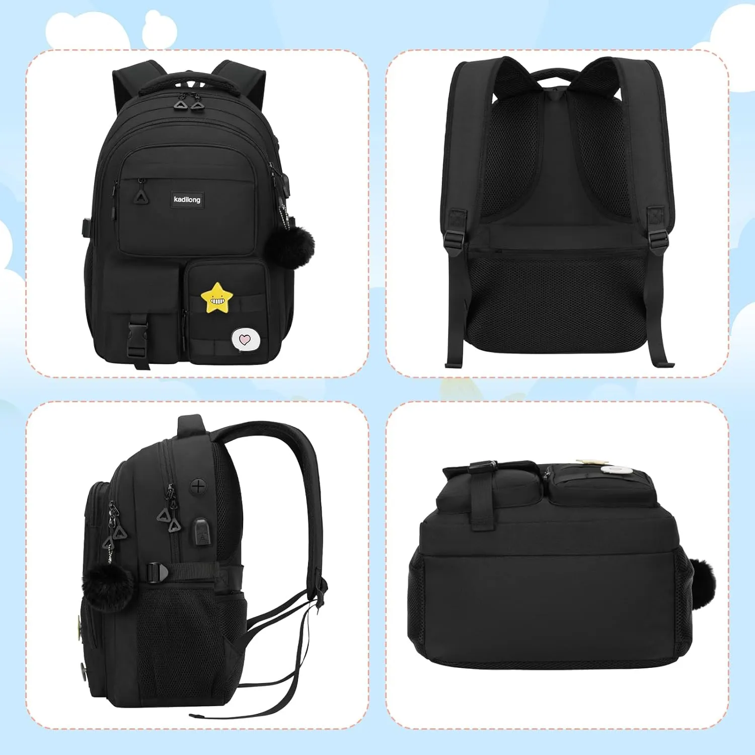 Laptop Backpack for College Student Women Middle High School Teen Girls Bookbag Mochila Escolares para Nias Mujeres(Black)