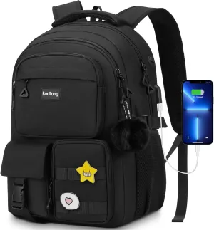 Laptop Backpack for College Student Women Middle High School Teen Girls Bookbag Mochila Escolares para Nias Mujeres(Black)