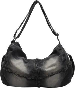Large Denim Shoulder Bag for Women Trendy, Aesthetic Jean Bucket Pocketbook
