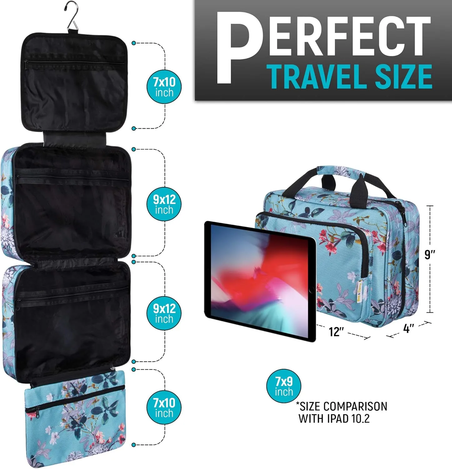 Large Travel Hanging Toiletry Bag For Women With Jewelry Organizer - Folding Bathroom Toiletry Cosmetic Organizer - XL Hanging Travel Bag For Full Size Toiletries