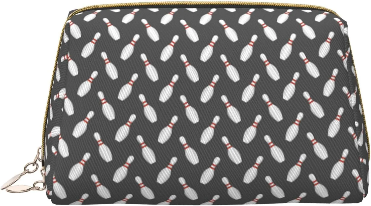 Leather Makeup Bag, Bowling Pins Cosmetic Bags Travel Toiletry Bag for Women, Make up Bag, Large Capacity Makeup Bag Organizer, Cute Makeup Pouch Makeup Case