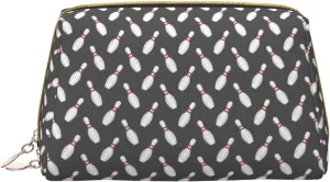 Leather Makeup Bag, Bowling Pins Cosmetic Bags Travel Toiletry Bag for Women, Make up Bag, Large Capacity Makeup Bag Organizer, Cute Makeup Pouch Makeup Case