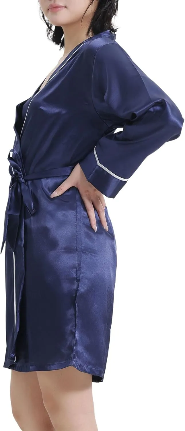 LECHERY Lustrous Silky Shiny Satin 3-Piece Pajama Sleepwear Set, Camisole, Shorts, Robe Loungewear