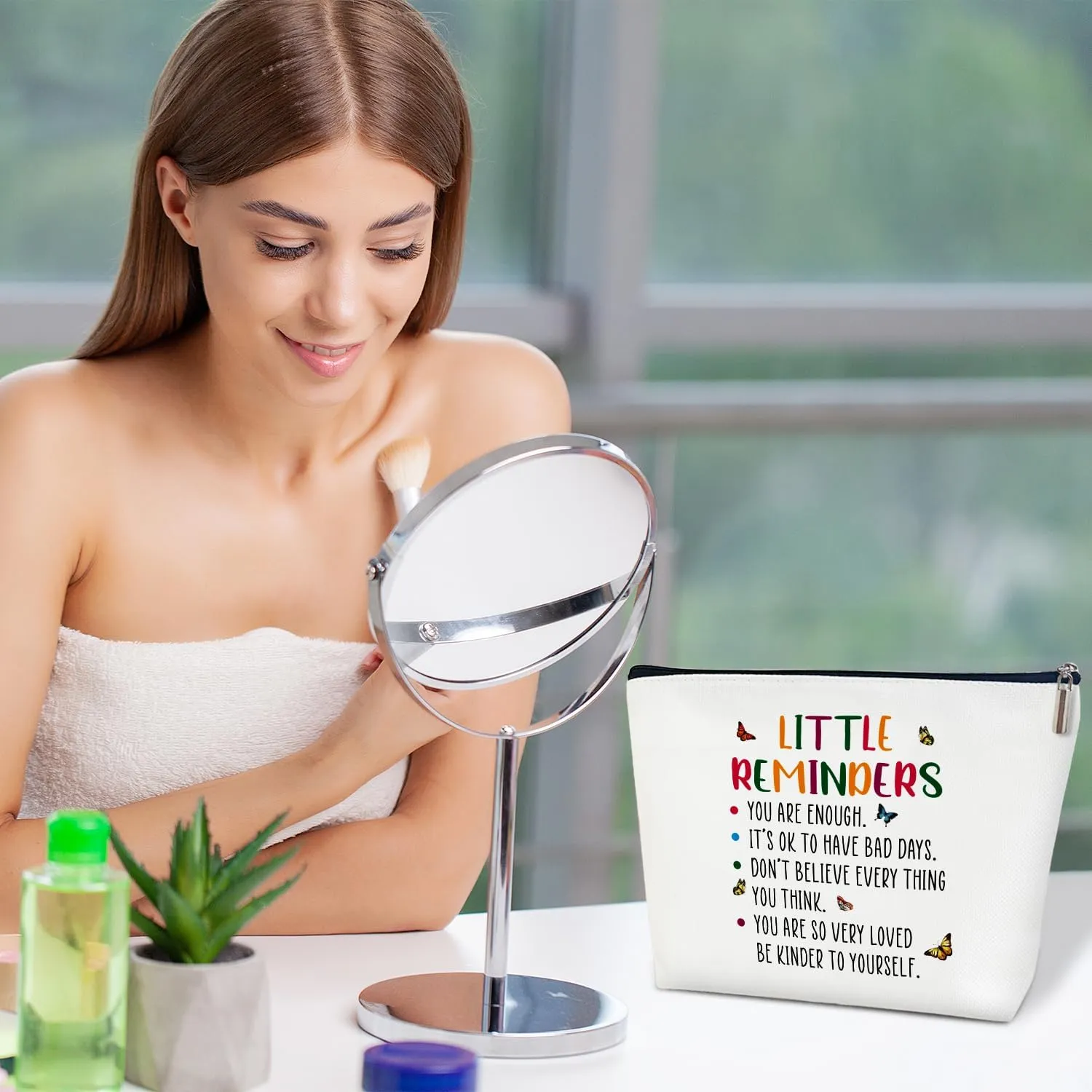Little Reminders You are Enough Makeup Bag Cosmetic Bag for Women, Mental Health Affirmations Inspirational Gifts Cosmetics Pouch Travel Bag Cases Toiletry Bag for Friends Coworkers Besties BFF - 03