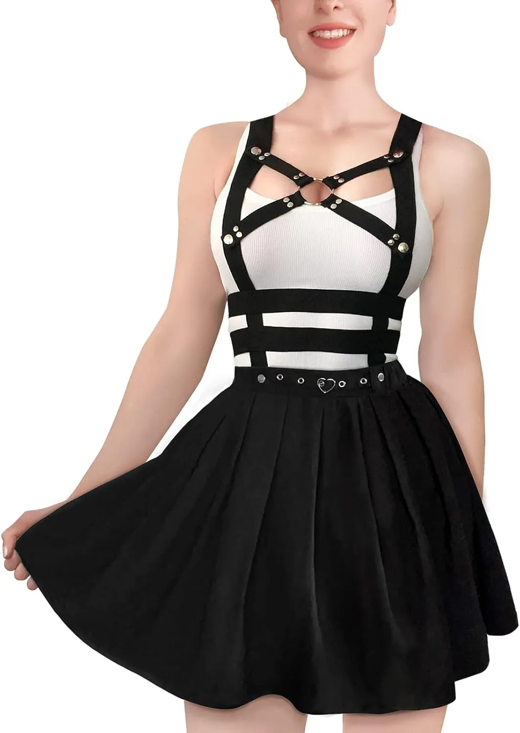 Littleforbig Overall Skirt Romper - Pleated Bondage Detachable Jumperskirt