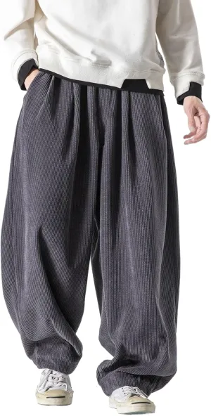 Loose Lantern Long Pants for Men,Corduroy Plus Size,Loose Wide-Leg Casual Harem Pants for Spring