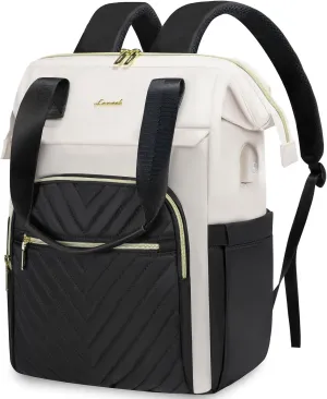 LOVEVOOK Laptop Backpack for Women, 17.3 Inch, Waterproof Teacher Nurse Bag with USB Port, Fashion Travel Bag Business Computer Backpack, Black-Cream White