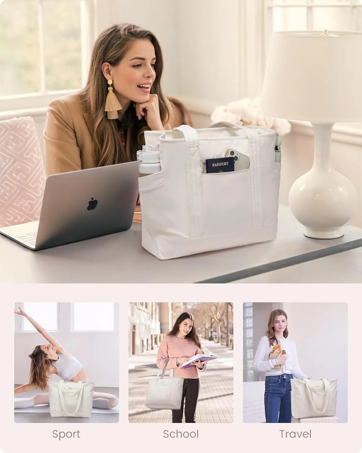 LOVEVOOK Tote Bag for Women,Lightweight Gym Tote Bag with Zipper,Work Tote with Laptop Pocket,Nurse Dance Yoga Bag for Travel