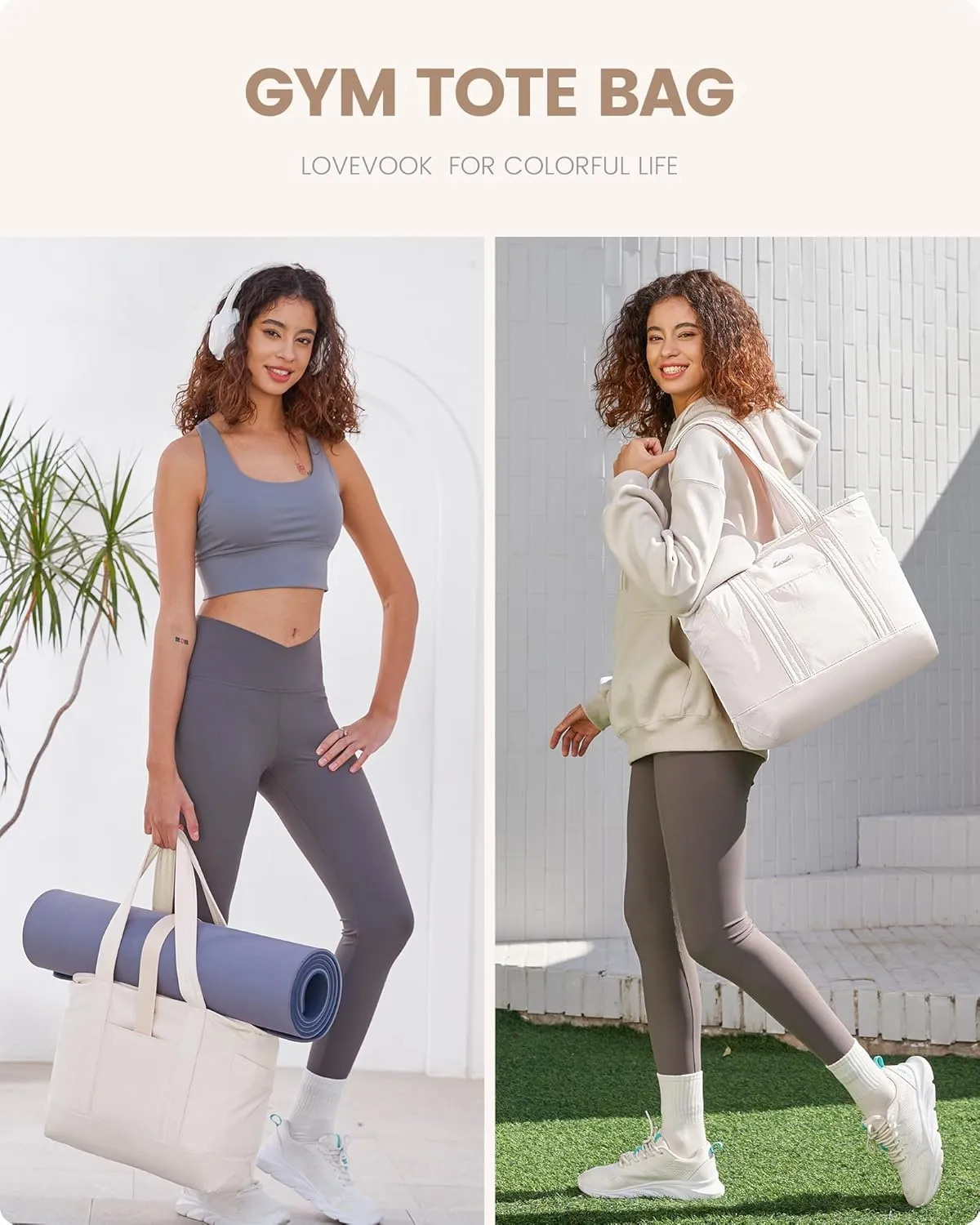 LOVEVOOK Tote Bag for Women,Lightweight Gym Tote Bag with Zipper,Work Tote with Laptop Pocket,Nurse Dance Yoga Bag for Travel