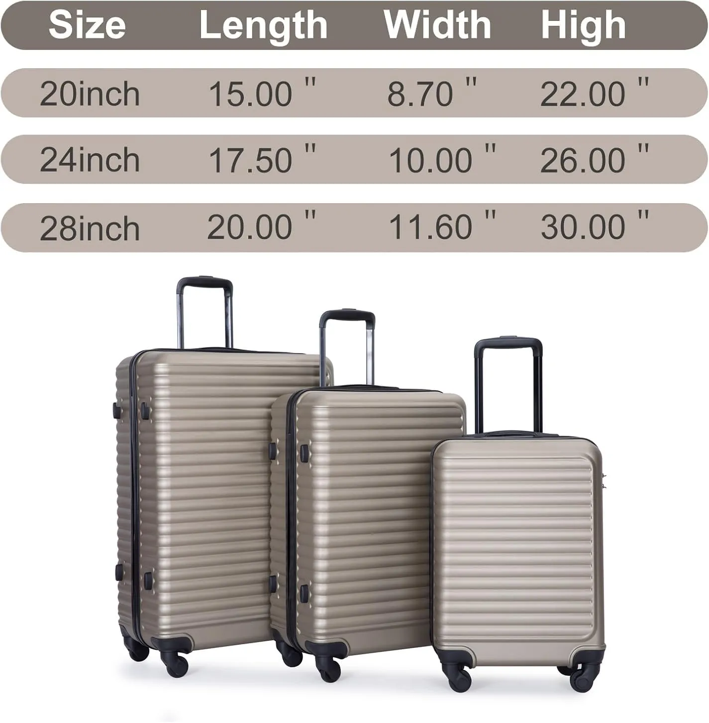 Luggage Sets,3 Piece Suitcase Set,ABS Lightweight Luggage with Spinner Wheels,TSA Lock,Hard Shell Travel Carry-on and Checked Suitcase Sets (Brown)