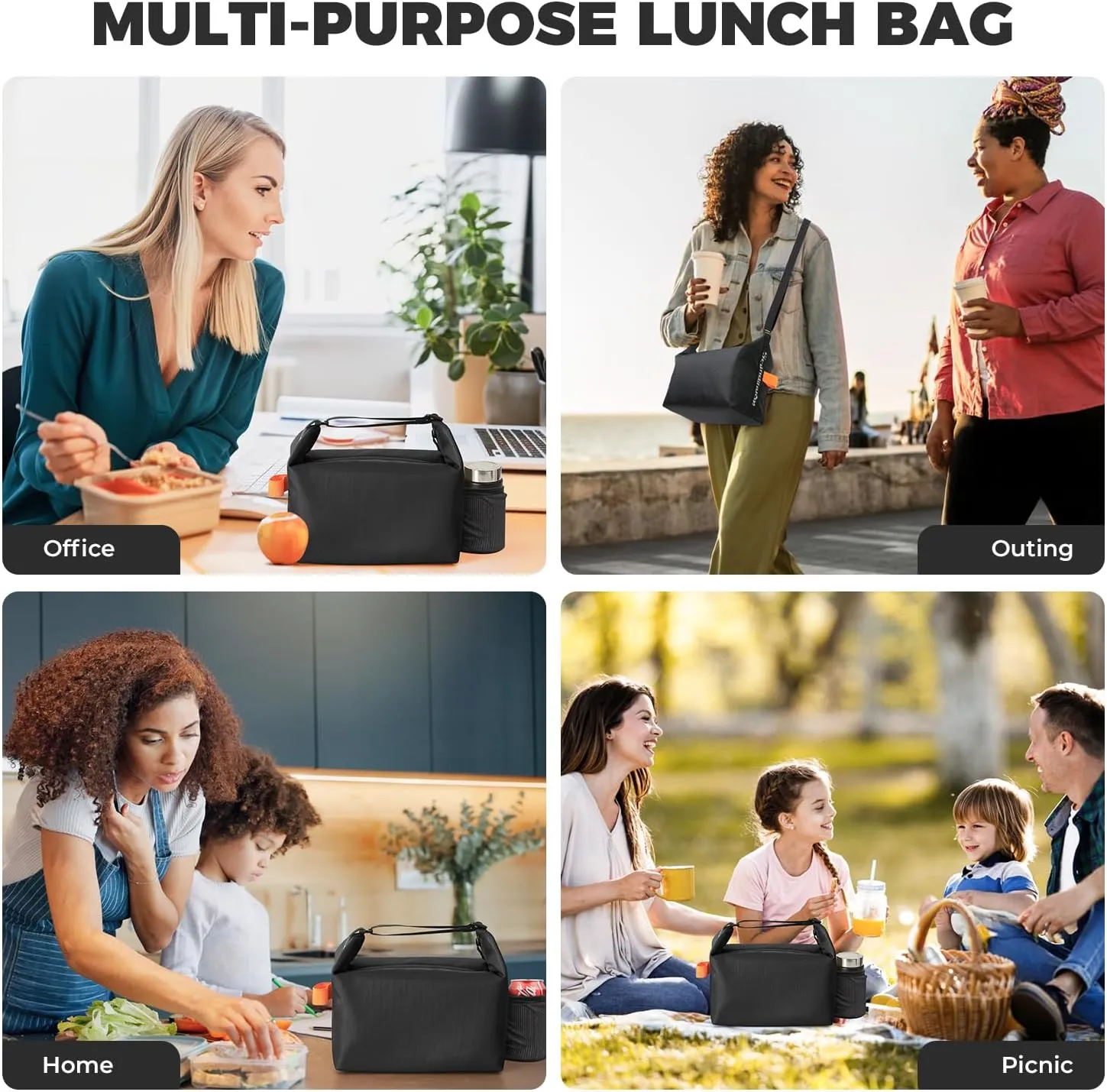 Lunch Bag for Women & Men Crossbody Lunch Box, Leakproof Cooler Bag Fresh Keep Food Lunch Containers High Capacity Reusable Loncheras para Mujer With Zipper Wate Bottle Holder for Work, Picnic, Travel