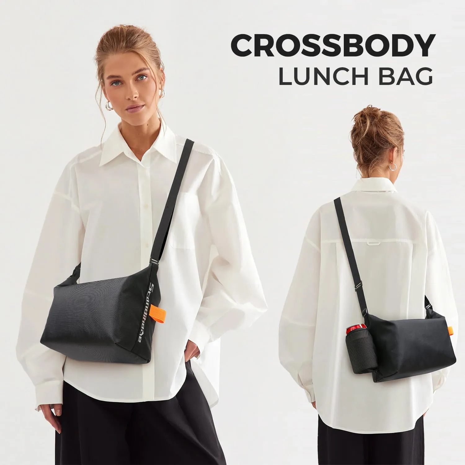 Lunch Bag for Women & Men Crossbody Lunch Box, Leakproof Cooler Bag Fresh Keep Food Lunch Containers High Capacity Reusable Loncheras para Mujer With Zipper Wate Bottle Holder for Work, Picnic, Travel