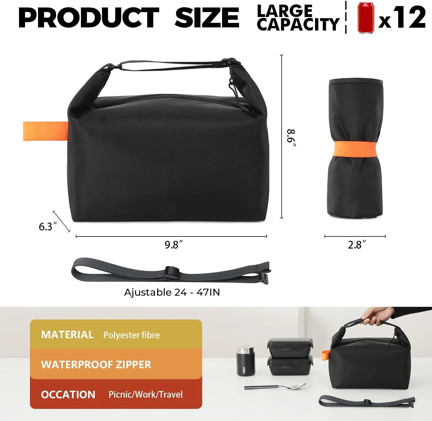 Lunch Bag for Women & Men Crossbody Lunch Box, Leakproof Cooler Bag Fresh Keep Food Lunch Containers High Capacity Reusable Loncheras para Mujer With Zipper Wate Bottle Holder for Work, Picnic, Travel