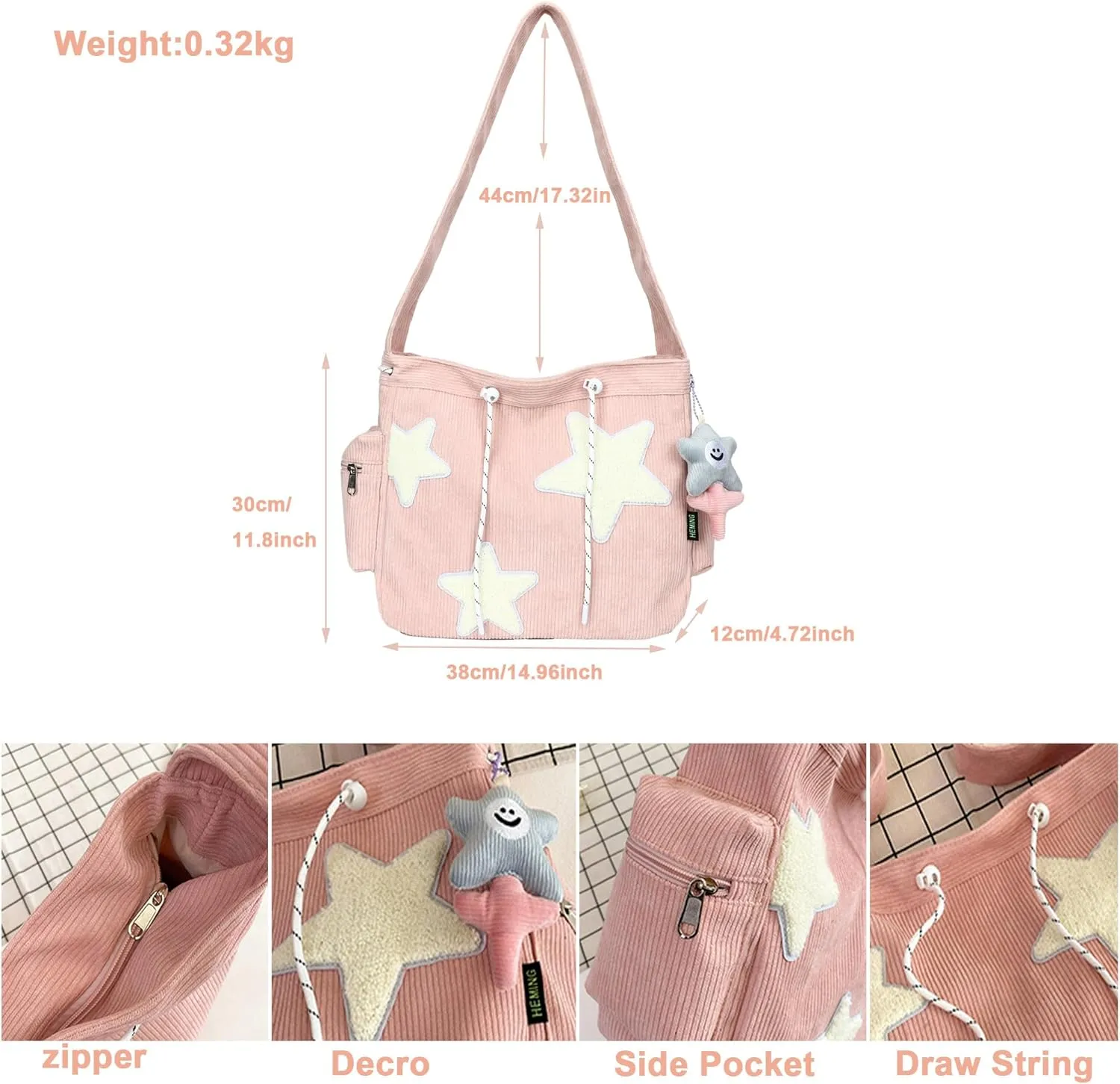 Makukke Y2K Corduroy Shoulder Bag Women, Cute Tote Bag Large Crossbody Bag for Office Work Travel Shopping