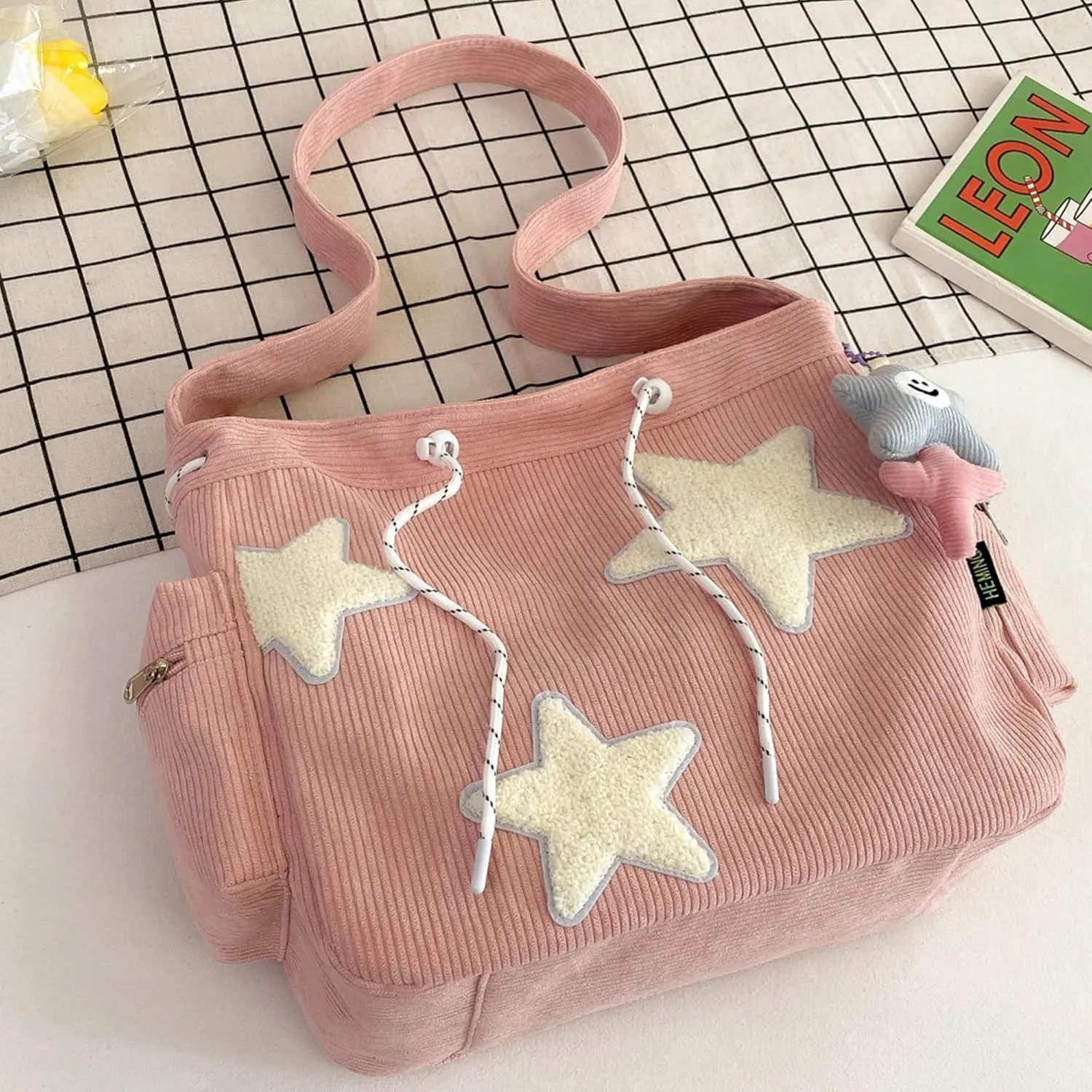 Makukke Y2K Corduroy Shoulder Bag Women, Cute Tote Bag Large Crossbody Bag for Office Work Travel Shopping