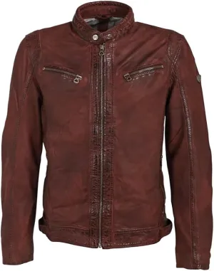 Mauritius Men's Nubuck Racer Leather Jacket, Dark Cognac Real Leather