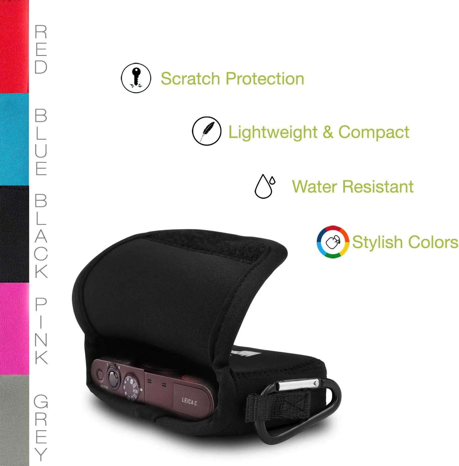 MegaGear Leica C Typ 112 Ultra Light Neoprene Camera Case, With Carabiner - Black - MG1289