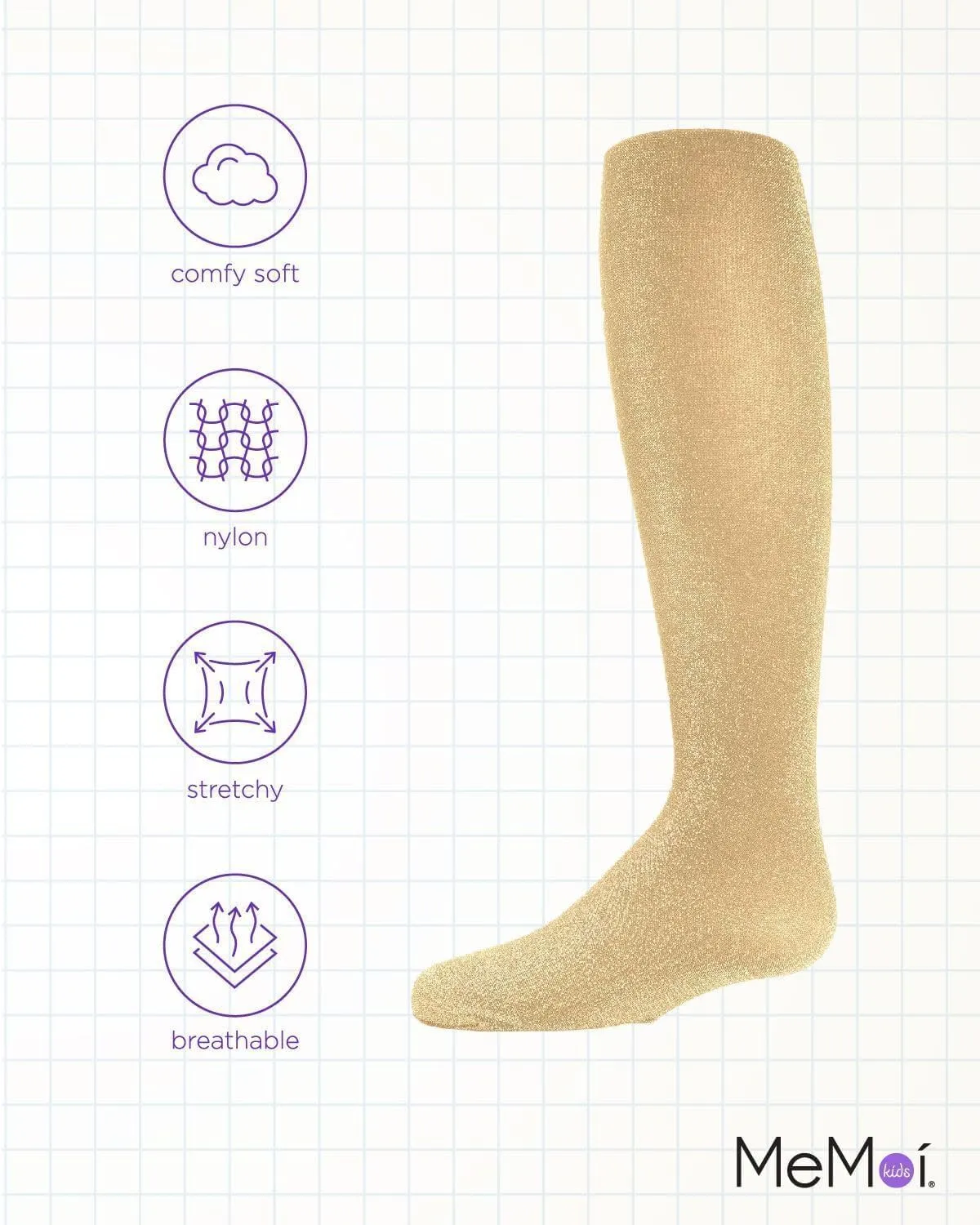 MeMoi Shining Star Shimmer Tights for Girls, Ultra Soft and Lightweight Opaque Girl Tights - Sizes 2-14