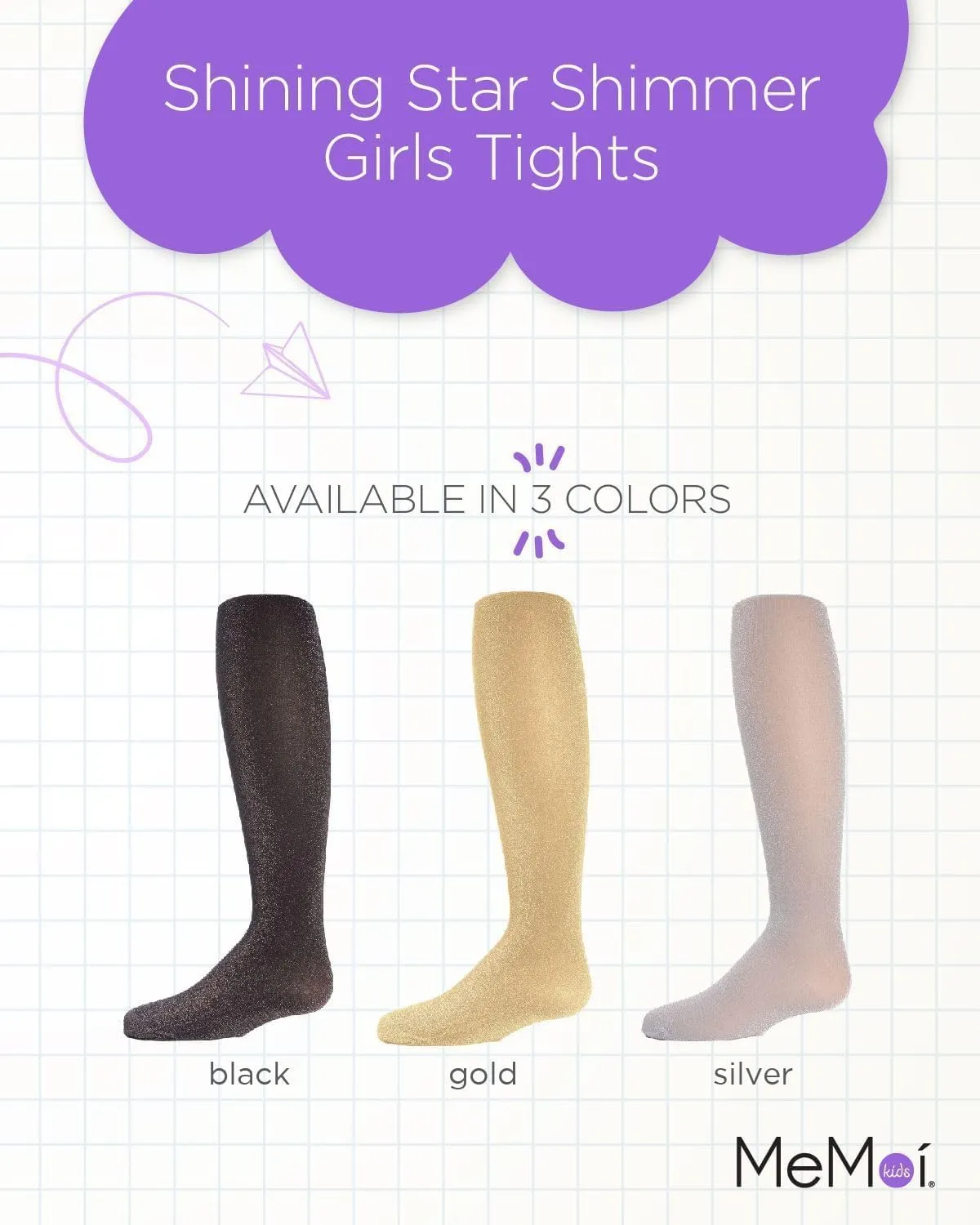 MeMoi Shining Star Shimmer Tights for Girls, Ultra Soft and Lightweight Opaque Girl Tights - Sizes 2-14
