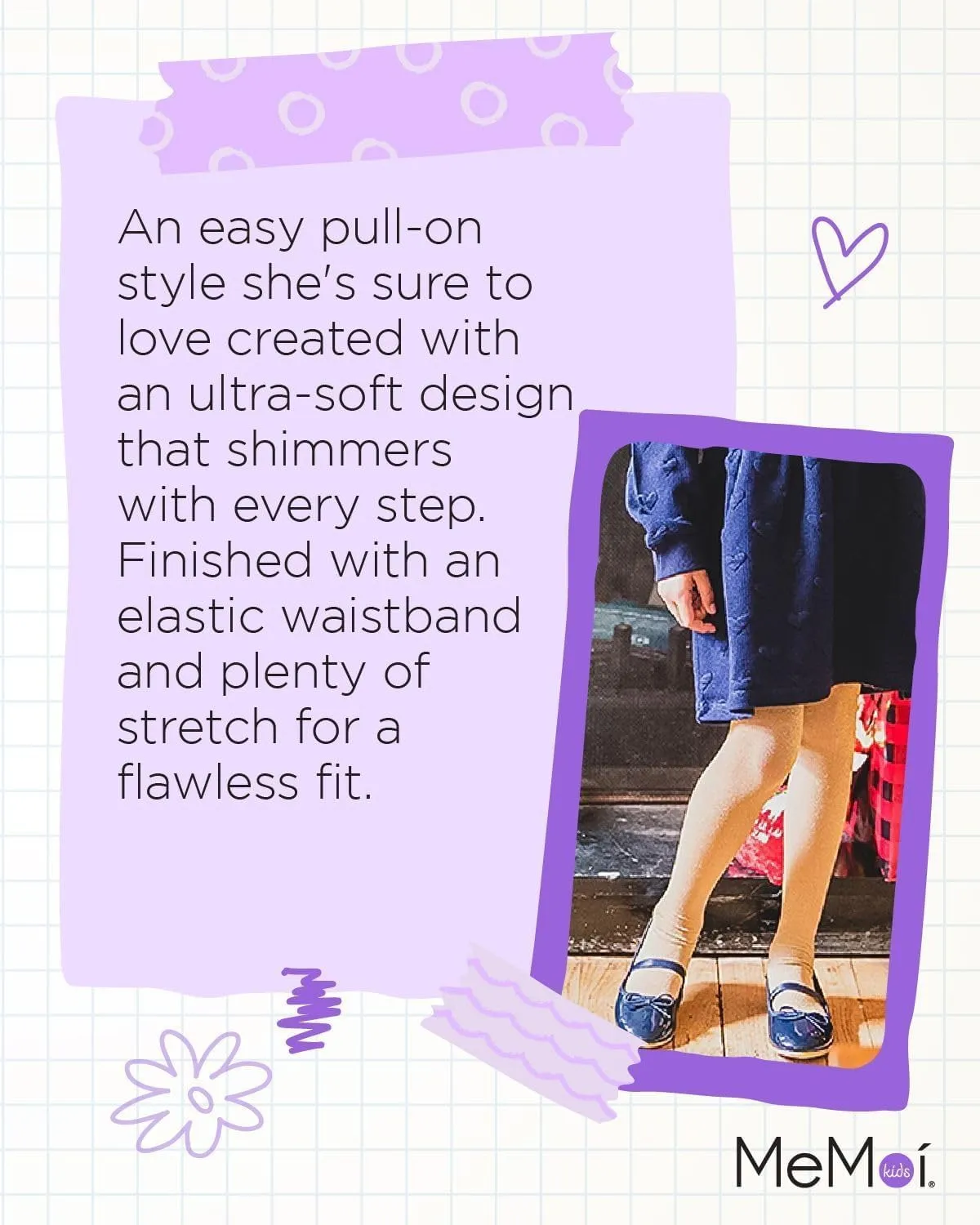 MeMoi Shining Star Shimmer Tights for Girls, Ultra Soft and Lightweight Opaque Girl Tights - Sizes 2-14