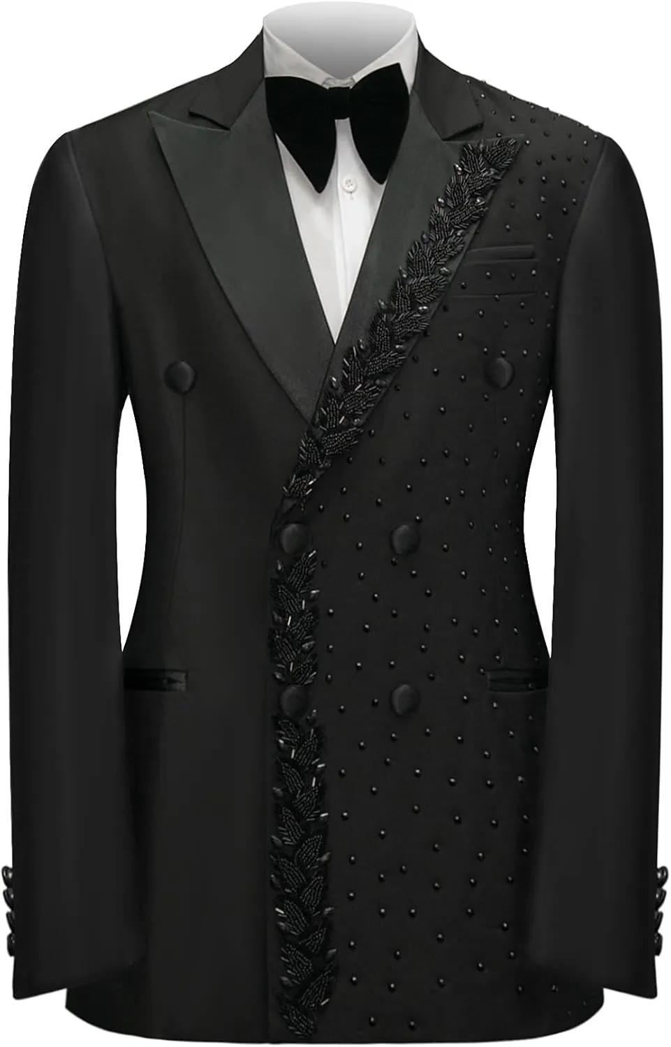 Men's Black Blazer with Rhinestone Embellished Formal Tux Jacket Peaked Lapel Slim Fit