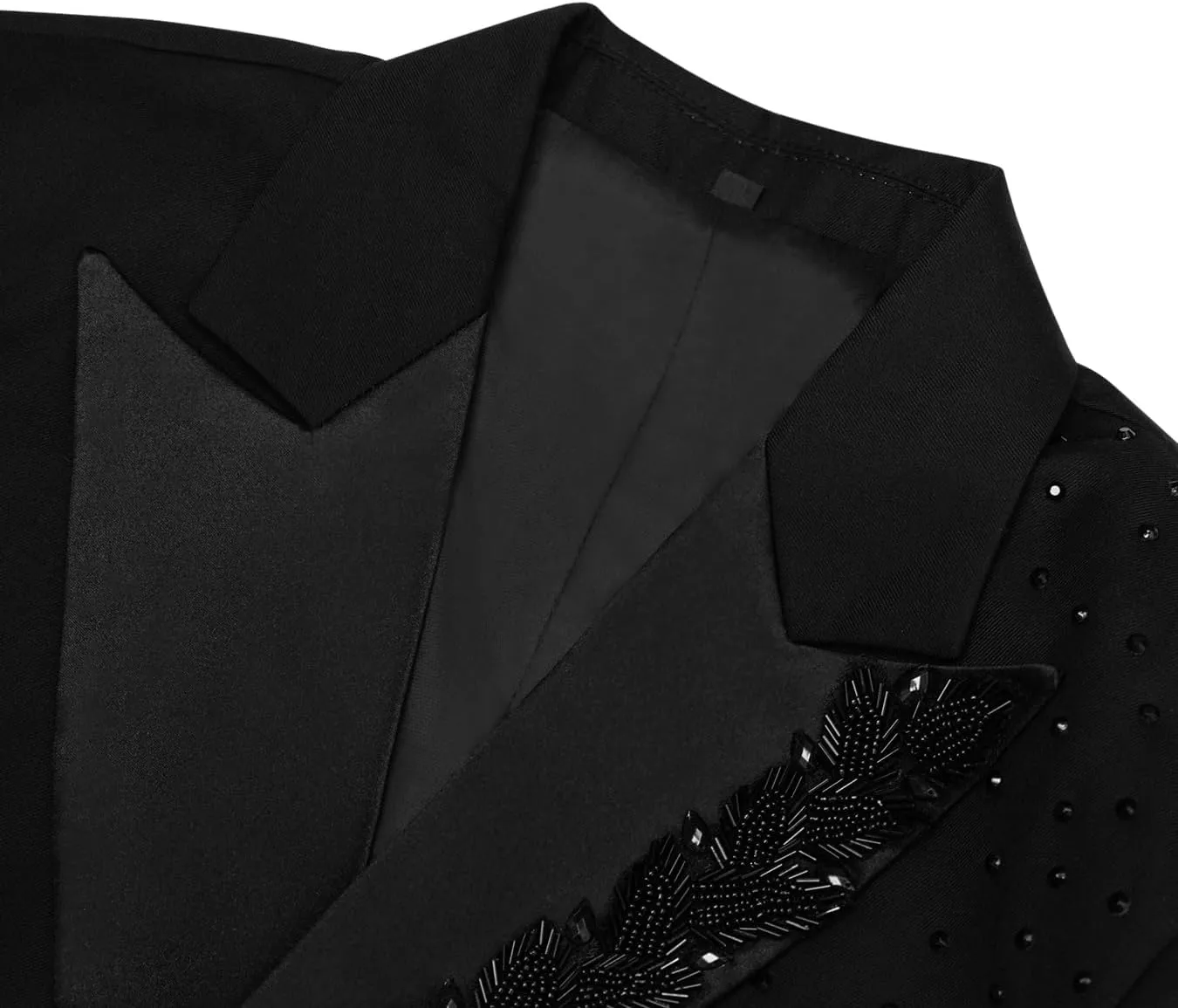 Men's Black Blazer with Rhinestone Embellished Formal Tux Jacket Peaked Lapel Slim Fit