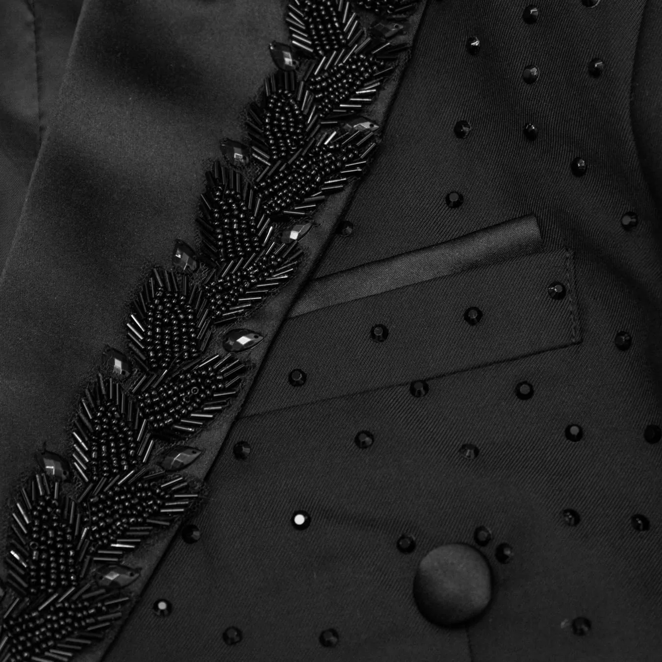 Men's Black Blazer with Rhinestone Embellished Formal Tux Jacket Peaked Lapel Slim Fit