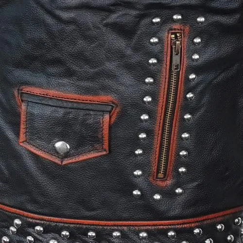 Mens Brando Studded Jacket Black Motorcycle Rock Punk Spiked Brando Biker Genuine Leather Jacket