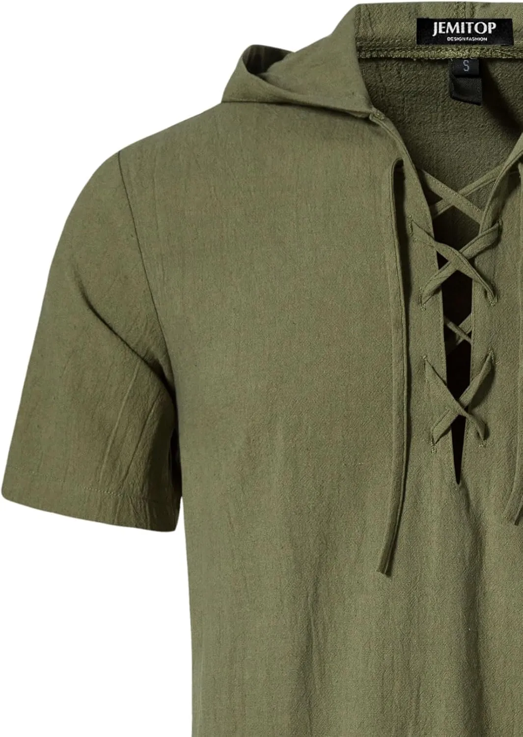 Men's Cotton Vintage Hooded Design Short Sleeve Lace up Shirts for Renaissance Pirate Viking Medieval Costume