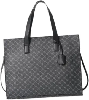Men's Faux Leather Briefcase for Work or Travel, Black Rhombus